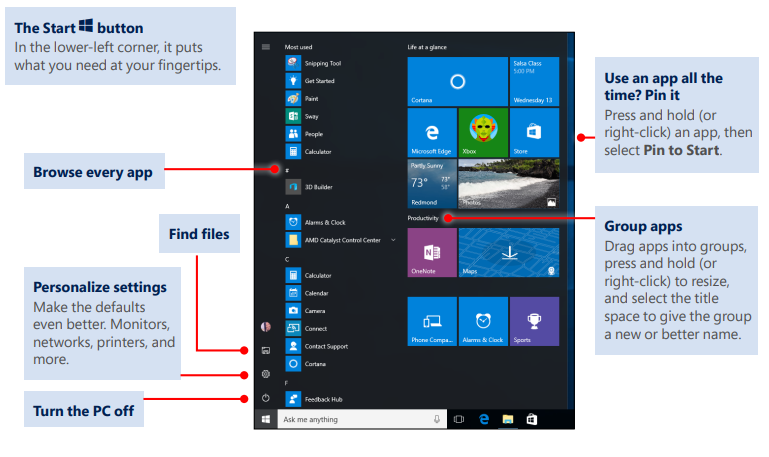 breaking down the start menu - this is provided in text copy