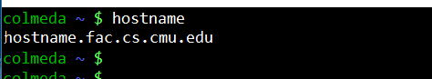 terminal window with hostname command